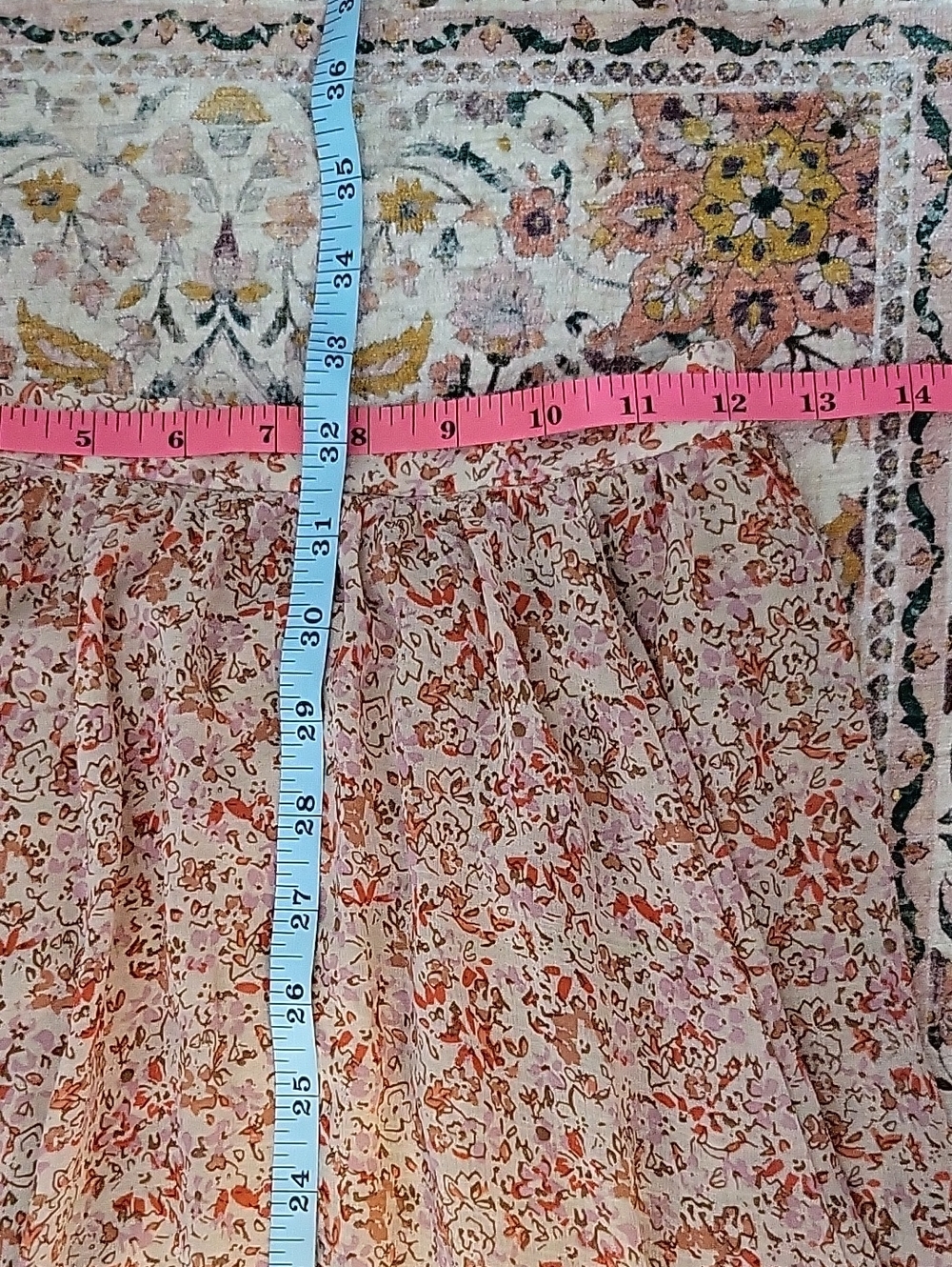 Free People Size 4 Zuma Drippy Boho Cottage Floral Tiered Midi Skirt in Pink - Picture 8 of 14